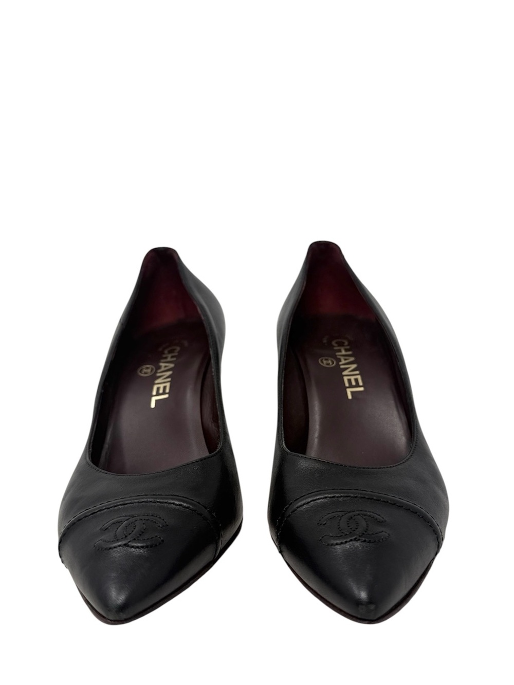 Chanel Vintage CC Cap Toe Black Leather Pumps Size 39 - Picture 3 of 14